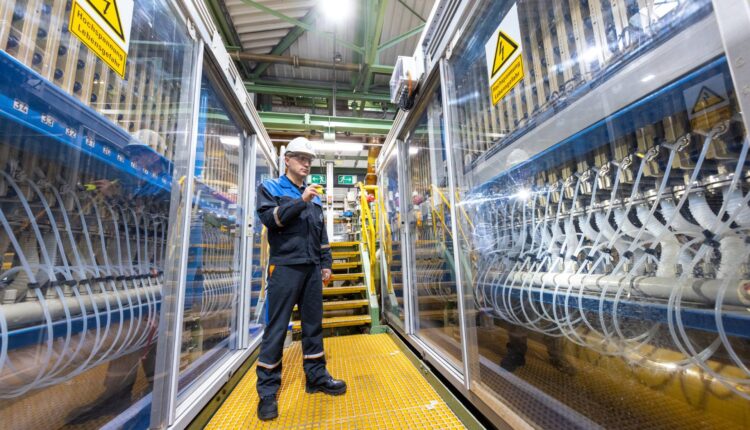 View of Covestro's chlorine electrolysis plant in Leverkusen. With immediate effect, the company is manufacturing around one-third of the product volume supplied to LANXESS using energy from hydropower based on guarantees of origin.